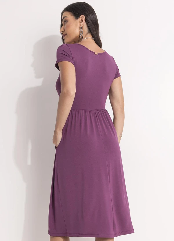Quintess - Vestido Midi Roxo Acinturado com Bolsos 2