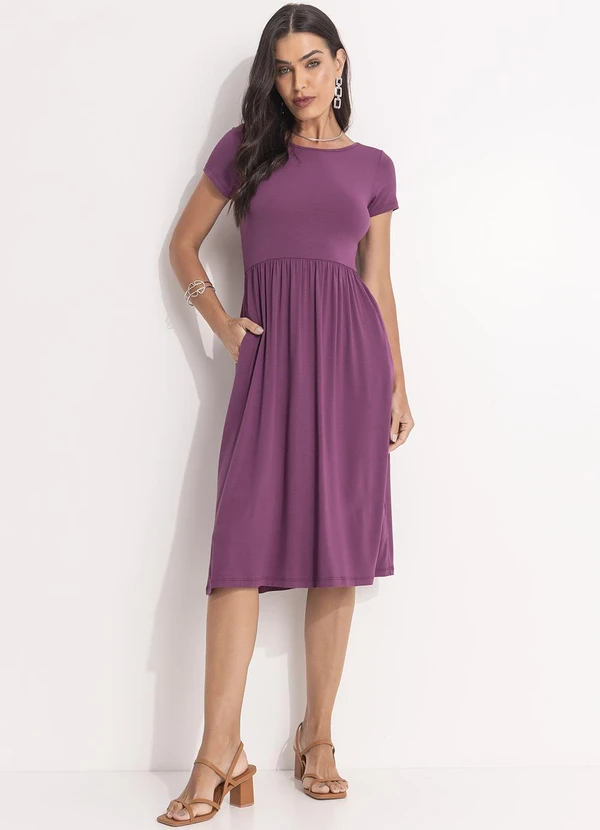 Quintess - Vestido Midi Roxo Acinturado com Bolsos 3