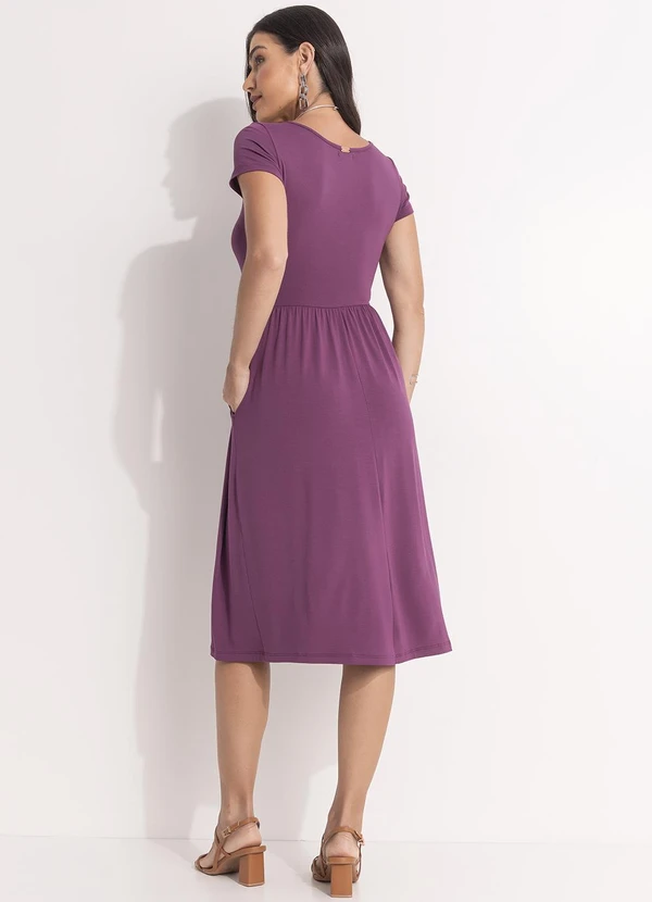 Quintess - Vestido Midi Roxo Acinturado com Bolsos 4