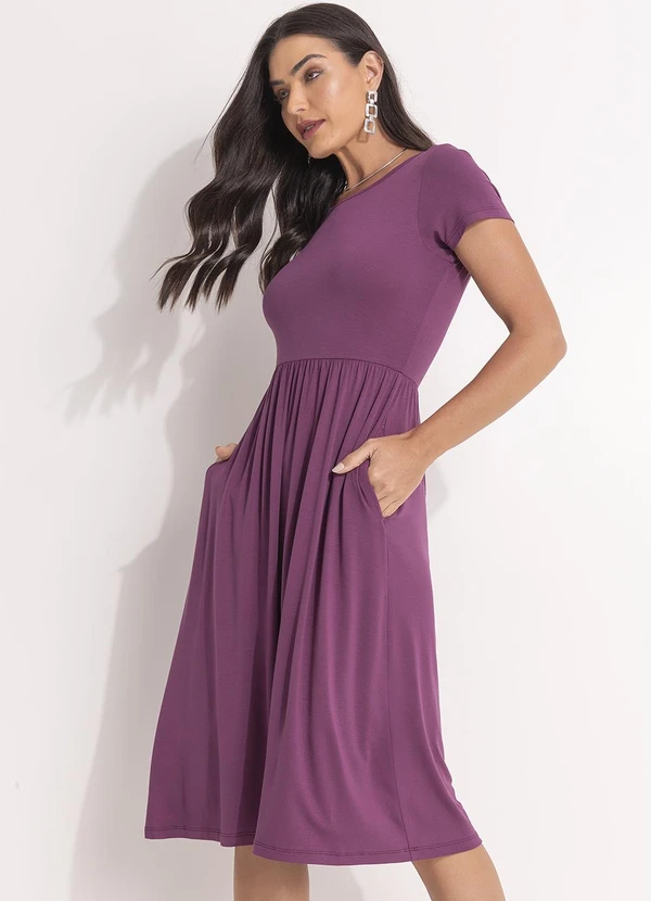 Quintess - Vestido Midi Roxo Acinturado com Bolsos 5