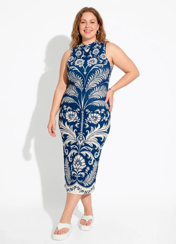 Farm - Vestido Midi Santori Azul