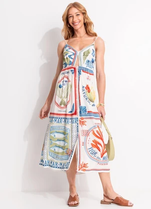 Farm - Vestido Midi Selo Praiano Off White - FARM