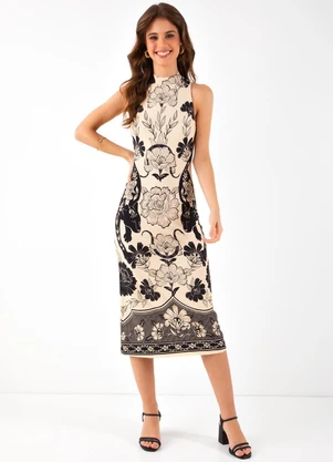 Farm - Vestido Midi Selvática Bege - FARM