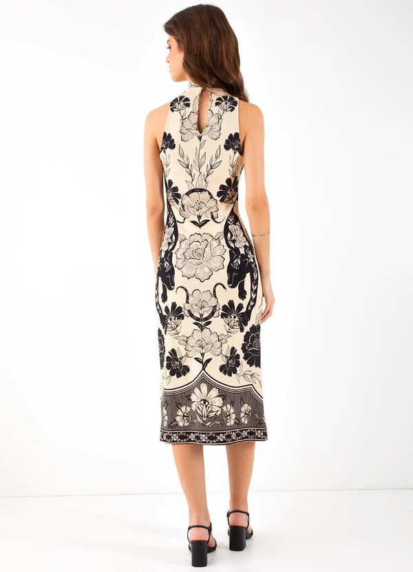 Farm - Vestido Midi Selvática Bege 2