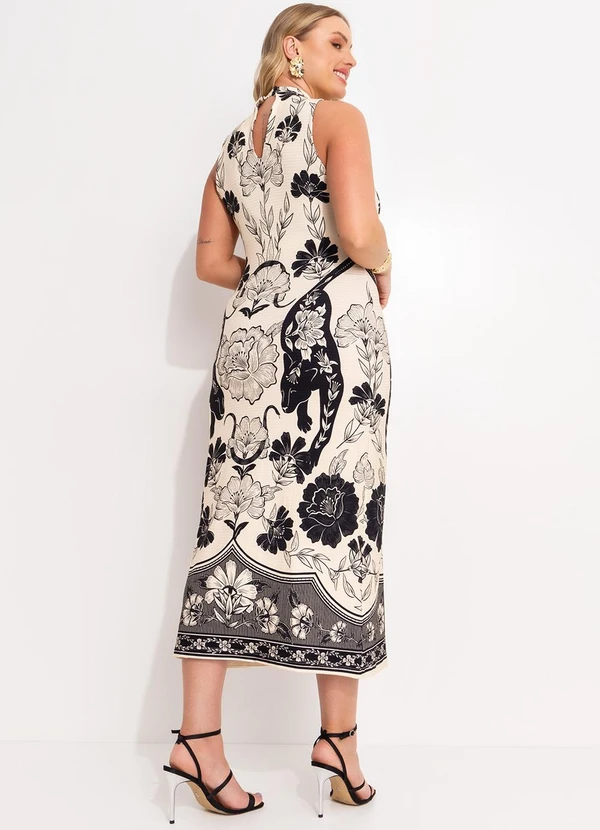 Farm - Vestido Midi Selvática Bege 8