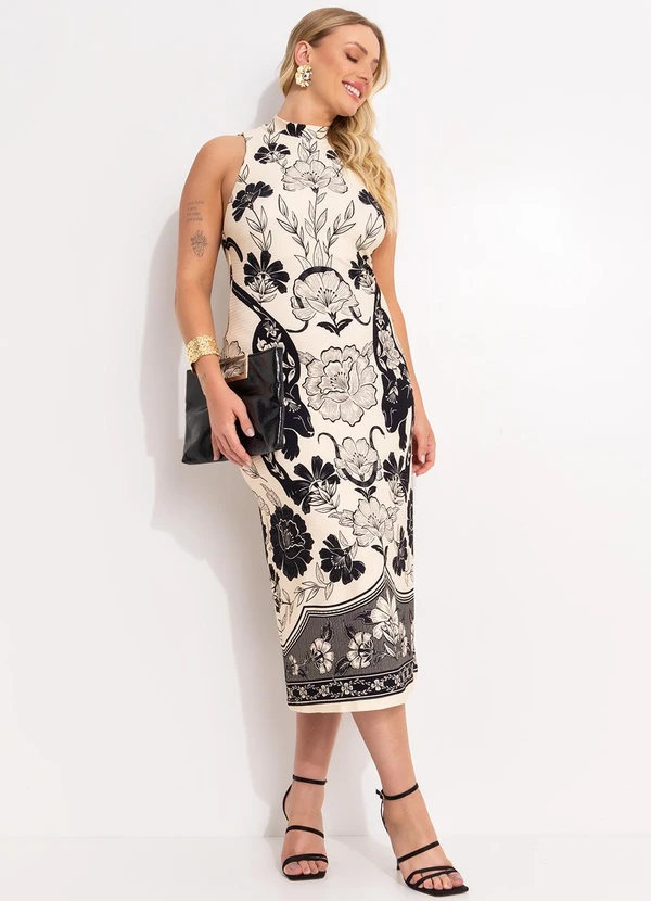 Farm - Vestido Midi Selvática Bege 9