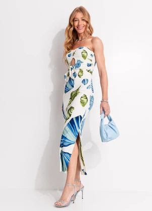 Farm - Vestido Midi sem Alça Concha Litoral Off White - FARM