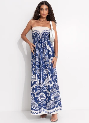 Farm - Vestido Midi sem Alças Santorini Azul - FARM