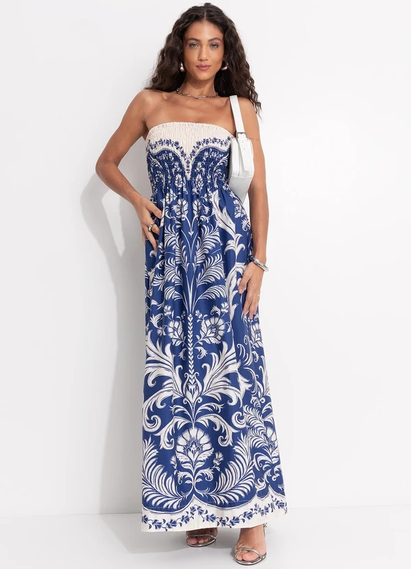 Farm - Vestido Midi sem Alças Santorini Azul