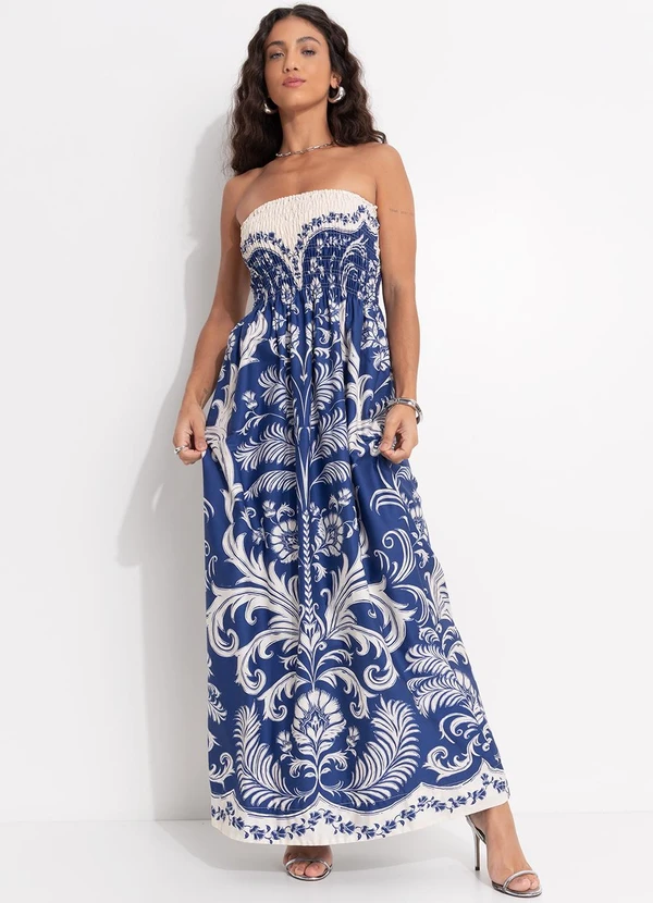 Farm - Vestido Midi sem Alças Santorini Azul 3