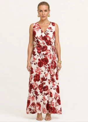 Elegance - Vestido Midi sem Manga de Alças Largas Vermelho - ELEGANCE