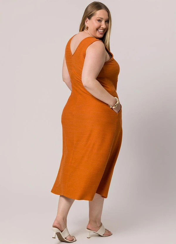 Doce Trama - Vestido Midi sem Manga Laranja 2