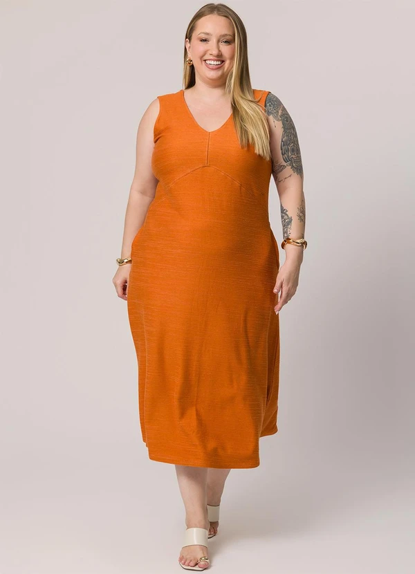 Doce Trama - Vestido Midi sem Manga Laranja 3