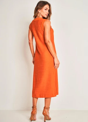 Doce Trama - Vestido Midi sem Manga Laranja - DOCE TRAMA