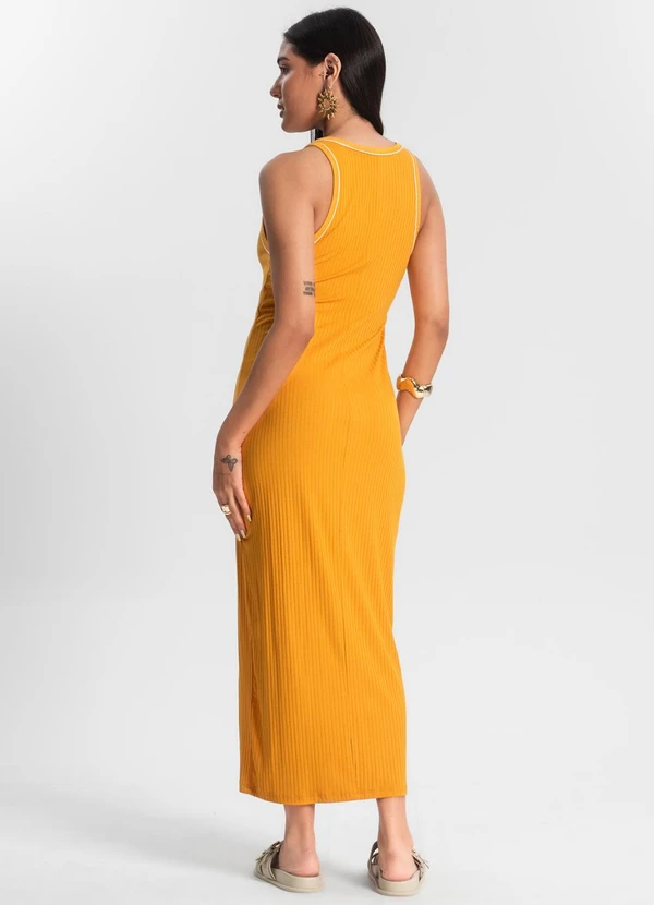 Rovitex - Vestido Midi sem Manga Ribana Canelada Amarelo 2