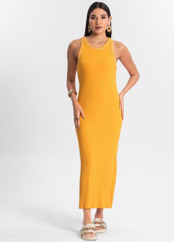 Rovitex - Vestido Midi sem Manga Ribana Canelada Amarelo 3
