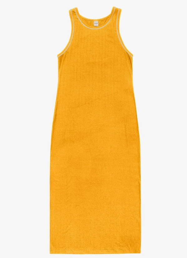 Rovitex - Vestido Midi sem Manga Ribana Canelada Amarelo 5