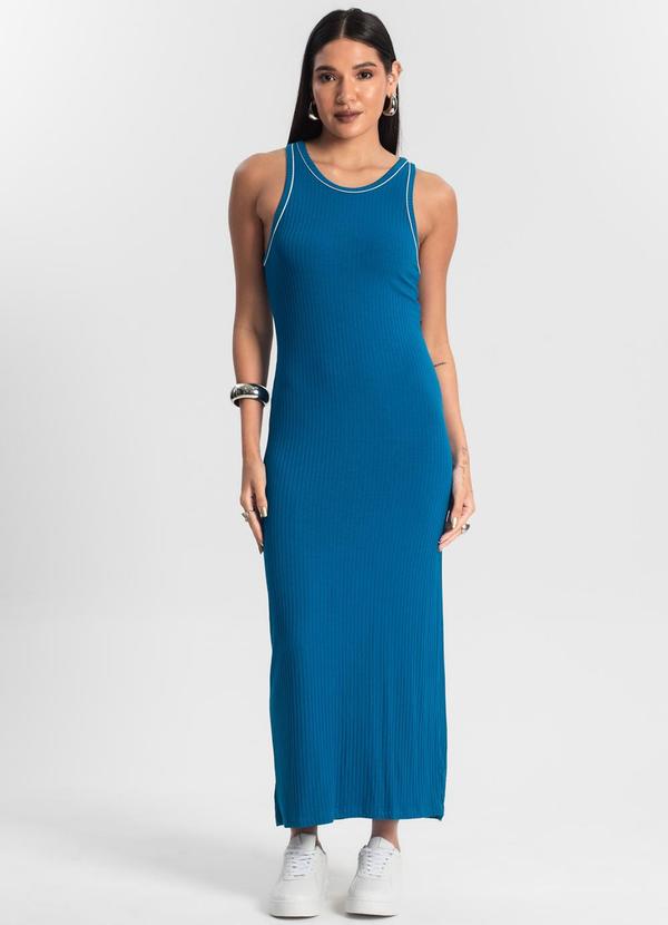 Rovitex - Vestido Midi sem Manga Ribana Canelada Azul