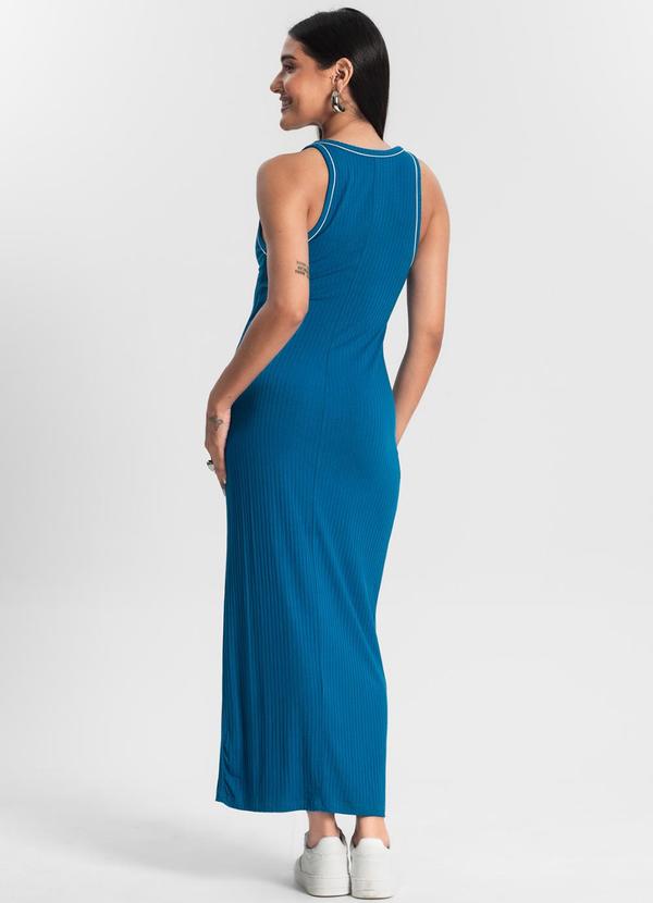 Rovitex - Vestido Midi sem Manga Ribana Canelada Azul 2