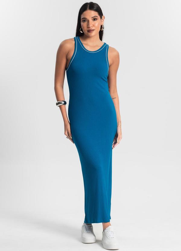 Rovitex - Vestido Midi sem Manga Ribana Canelada Azul 3