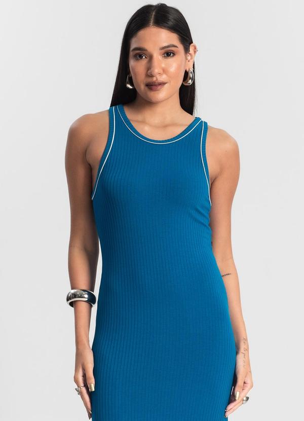 Rovitex - Vestido Midi sem Manga Ribana Canelada Azul 4