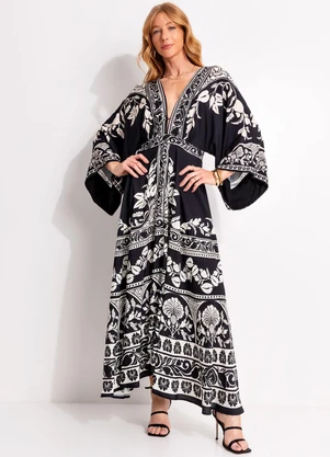 Farm - Vestido Midi Sintra Preto - FARM