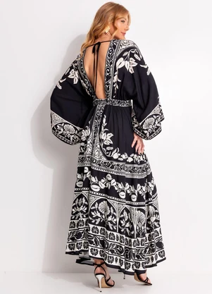 Farm - Vestido Midi Sintra Preto - FARM