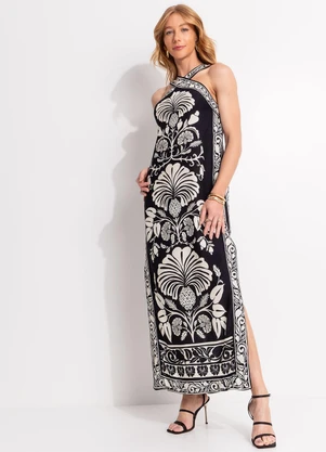 Farm - Vestido Midi Sintra Preto - FARM