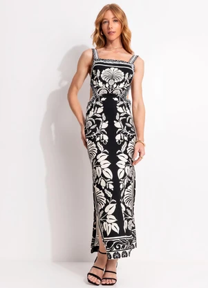 Farm - Vestido Midi Sintra Preto - FARM