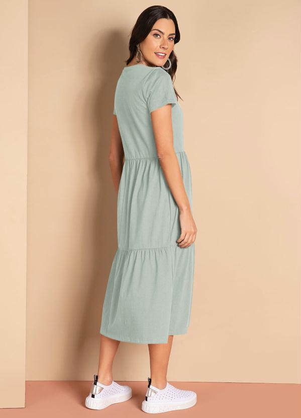 Quintess - Vestido Midi Soltinho Cinza com Decote V 2