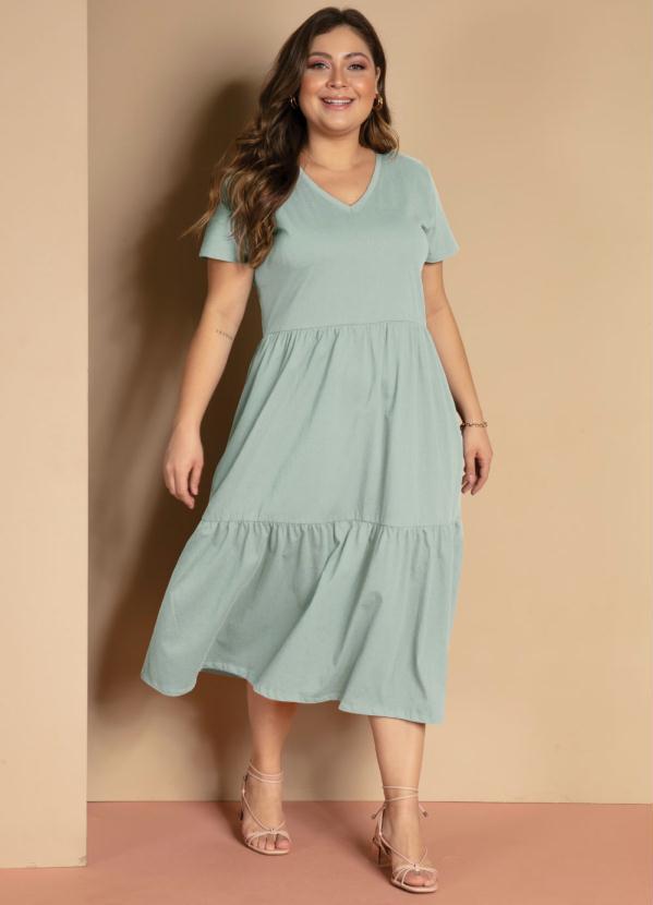 Quintess - Vestido Midi Soltinho Cinza com Decote V 3