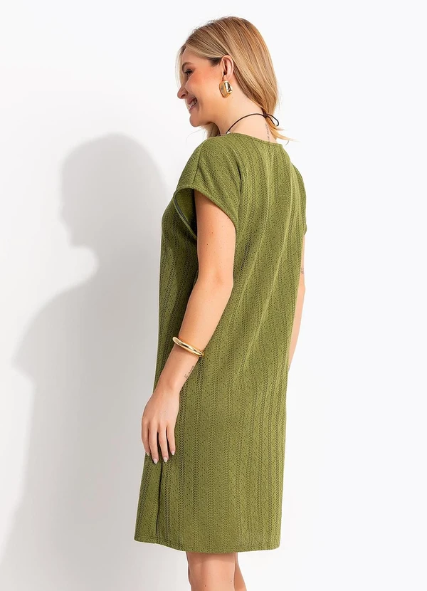 Quintess - Vestido Midi Soltinho em Malha Tricô Verde Oliva Texturizada 5