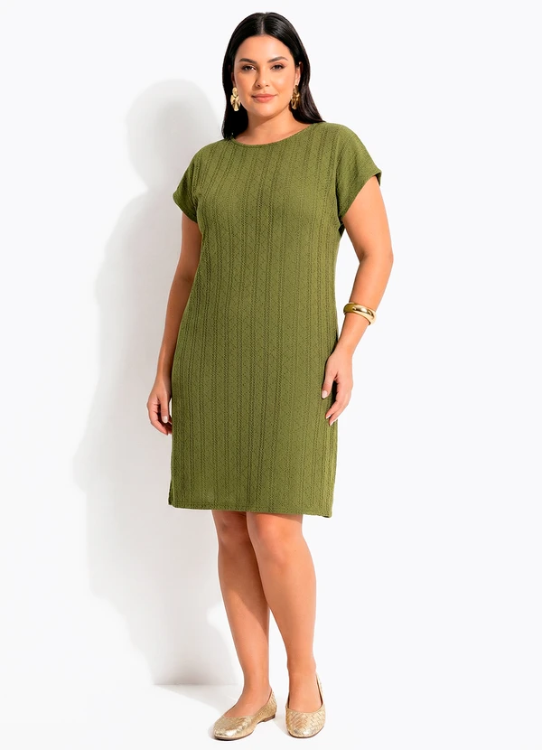Quintess - Vestido Midi Soltinho em Malha Tricô Verde Oliva Texturizada 7