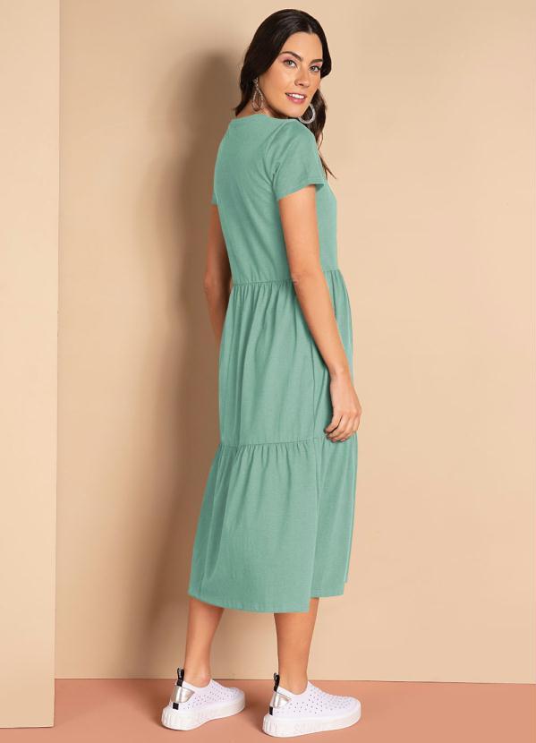 Quintess - Vestido Midi Soltinho Verde Água com Decote V 2