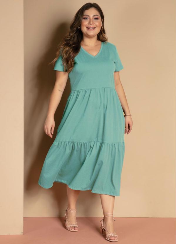 Quintess - Vestido Midi Soltinho Verde Água com Decote V 3