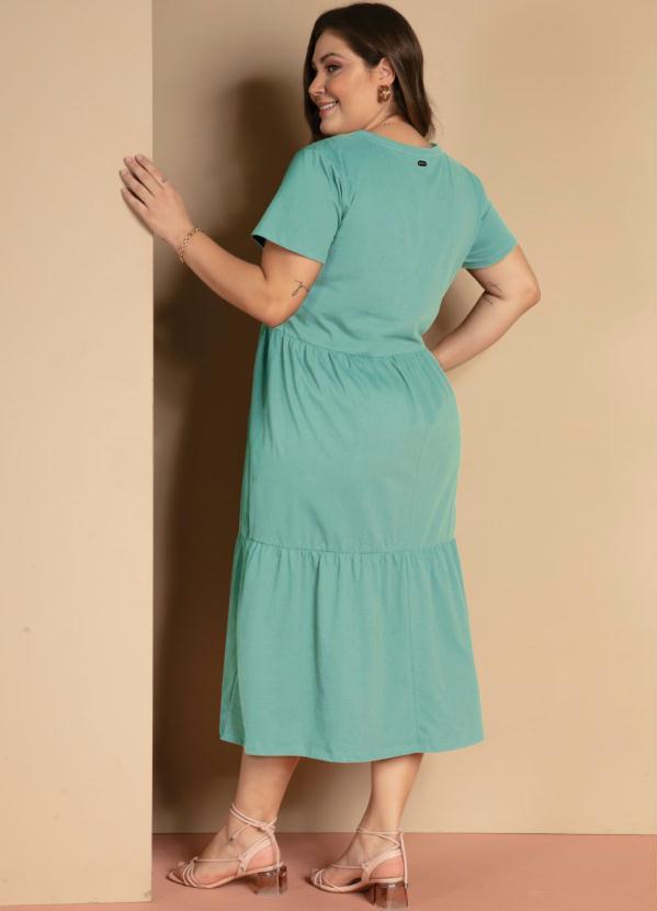 Quintess - Vestido Midi Soltinho Verde Água com Decote V 4
