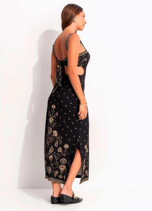 Farm - Vestido Midi Sonho de Concha Preto - FARM