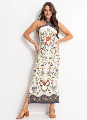 Farm - Vestido Midi Sonho de Morango Bege - FARM