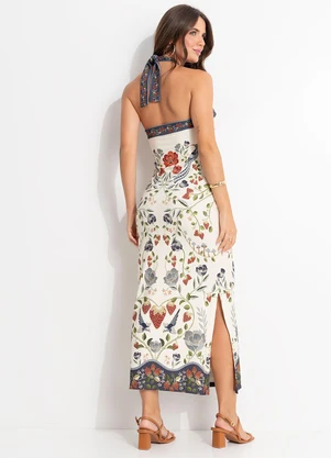 Farm - Vestido Midi Sonho de Morango Bege - FARM