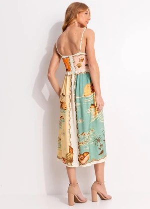 Farm - Vestido Midi Souvenir Litoral Bege - FARM