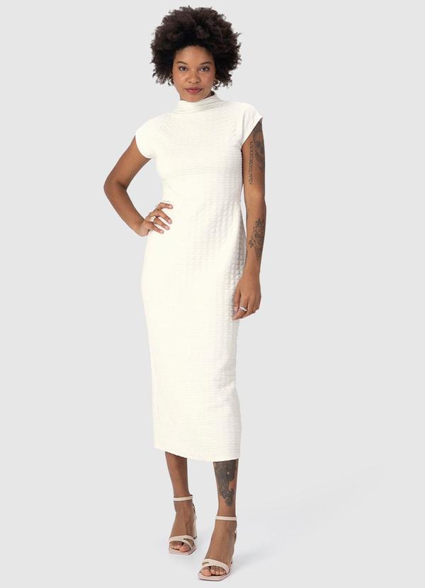 Malwee - Vestido Midi Texturizado Bege
