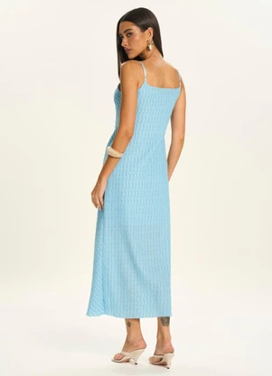 Doce Trama - Vestido Midi Texturizado com Alças Finas Azul - DOCE TRAMA
