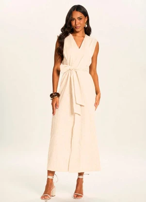 Doce Trama - Vestido Midi Texturizado com Amarração Branco - DOCE TRAMA