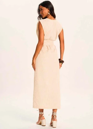 Doce Trama - Vestido Midi Texturizado com Amarração Branco - DOCE TRAMA