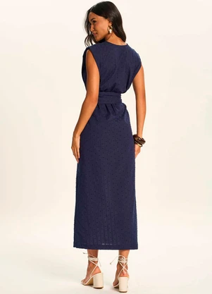 Doce Trama - Vestido Midi Texturizado com Amarração Duna Azul - DOCE TRAMA