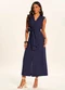 Doce Trama - Vestido Midi Texturizado com Amarração Branco - variação: Azul