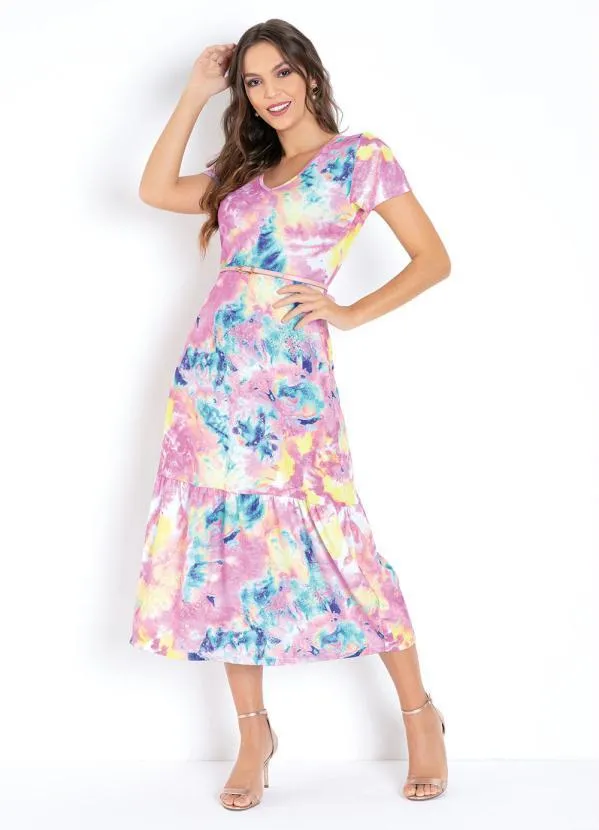 Moda Pop - Vestido Midi Tie-Dye com Mangas Curtas 3