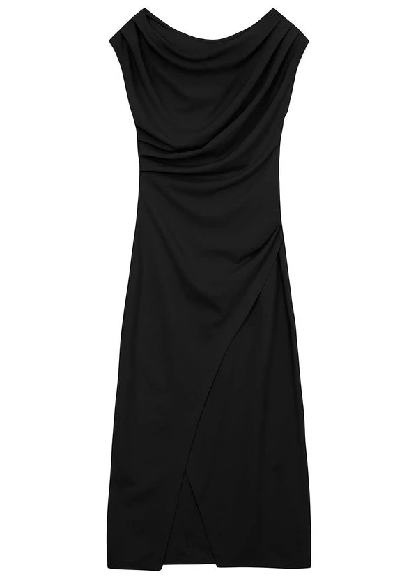 Enfim - Vestido Midi Transpassado Preto