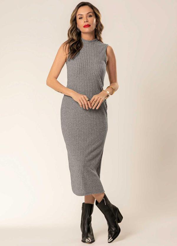 Cativa - Vestido Midi Tricô Estiloso e Confortável Cinza