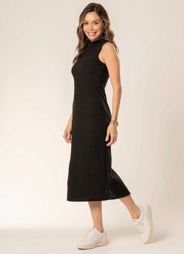 Cativa Vestido Midi Tricô Estiloso e Confortável Preto